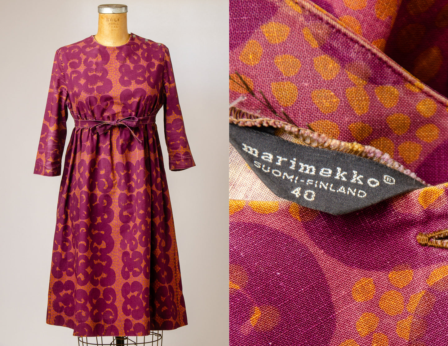 1960s Marimekko Cotton Mod Empire Waist Dress Made in Finland