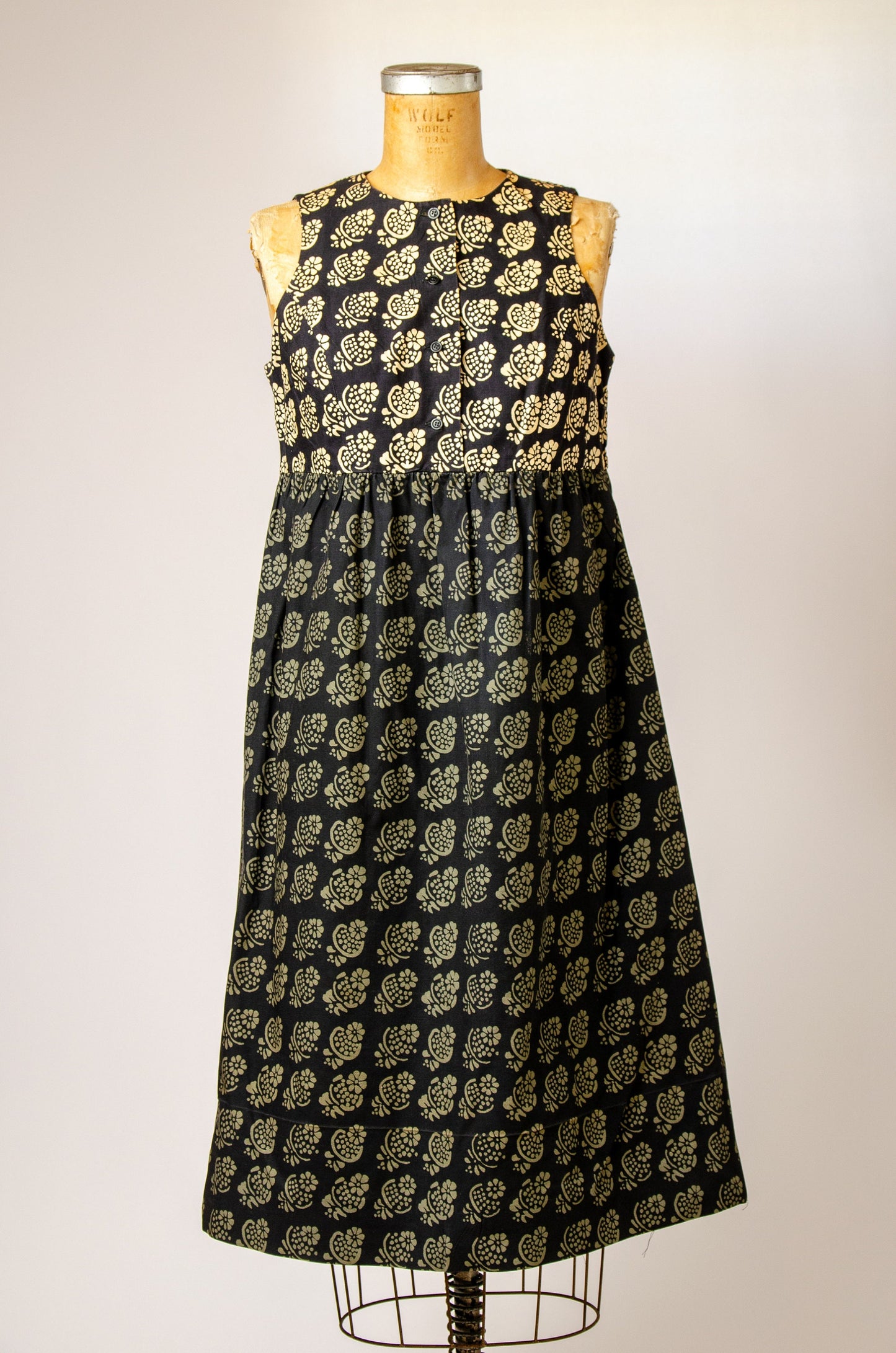 1960s Marimekko Cotton Dress Empire Waist Dress Made in Finland