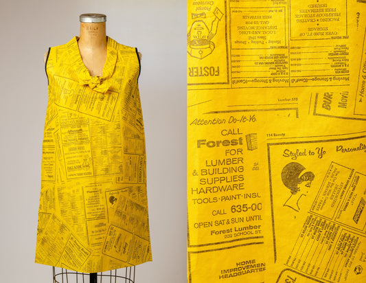 1960s Newspaper Print Pop Art Mod Novelty Print Paper Dress