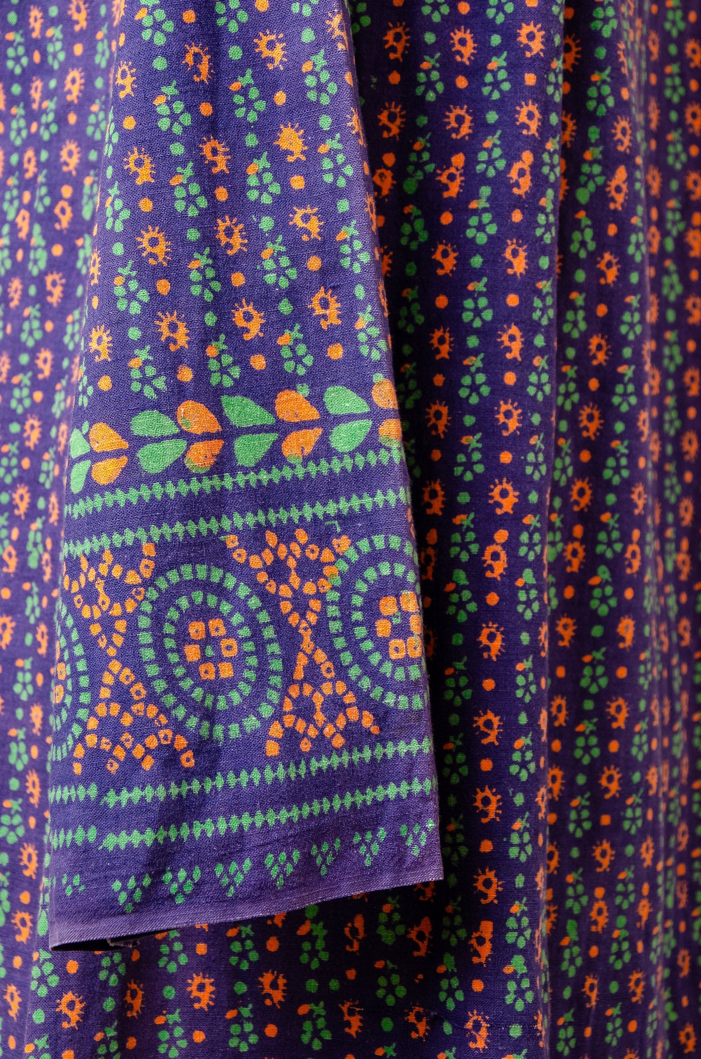 1970s Indian Cotton Block Print Bohemian Dashiki Maxi Dress