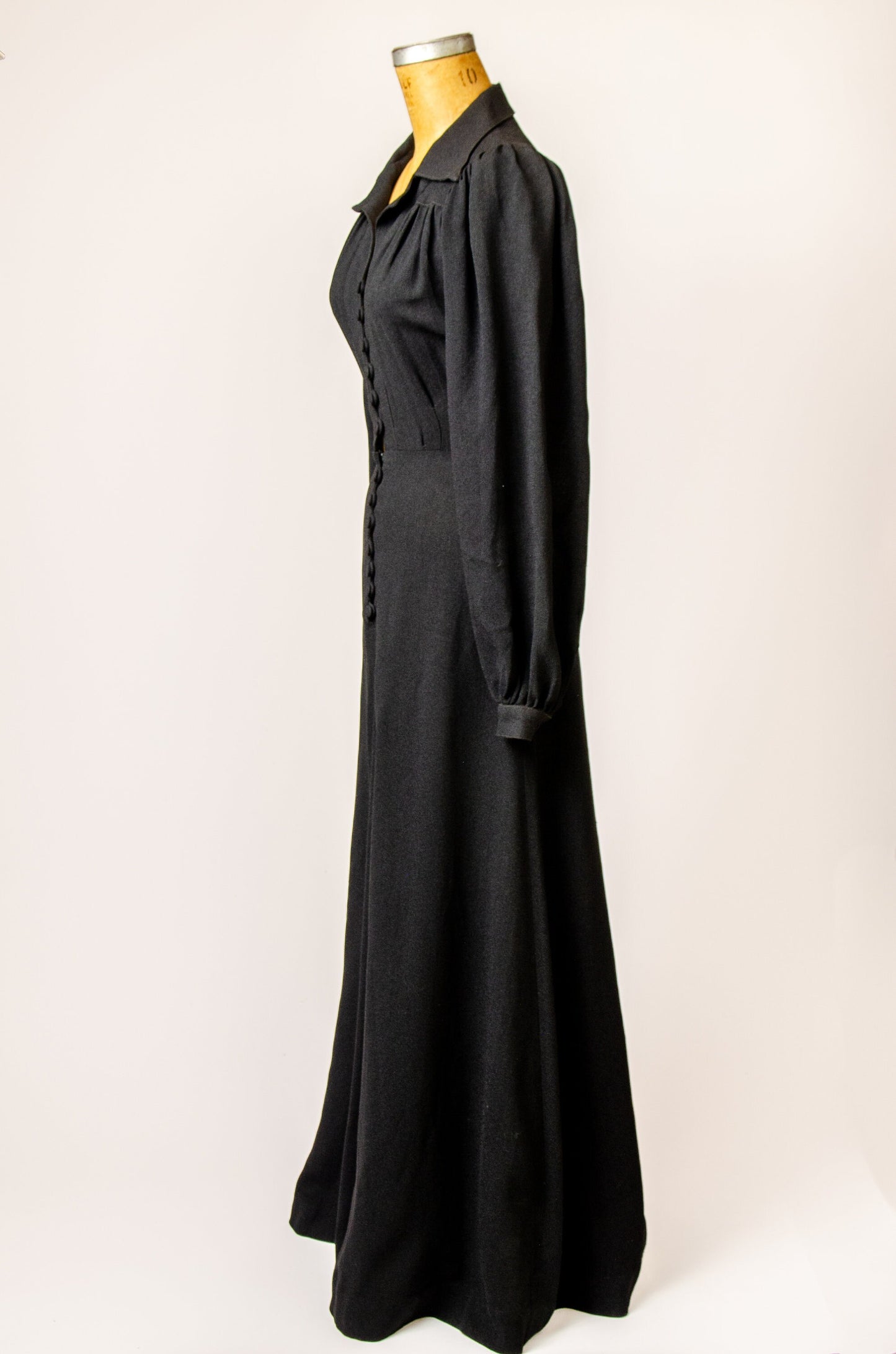 1970s Ossie Clark Maxi Dress Black Rayon Crepe Glam Dress