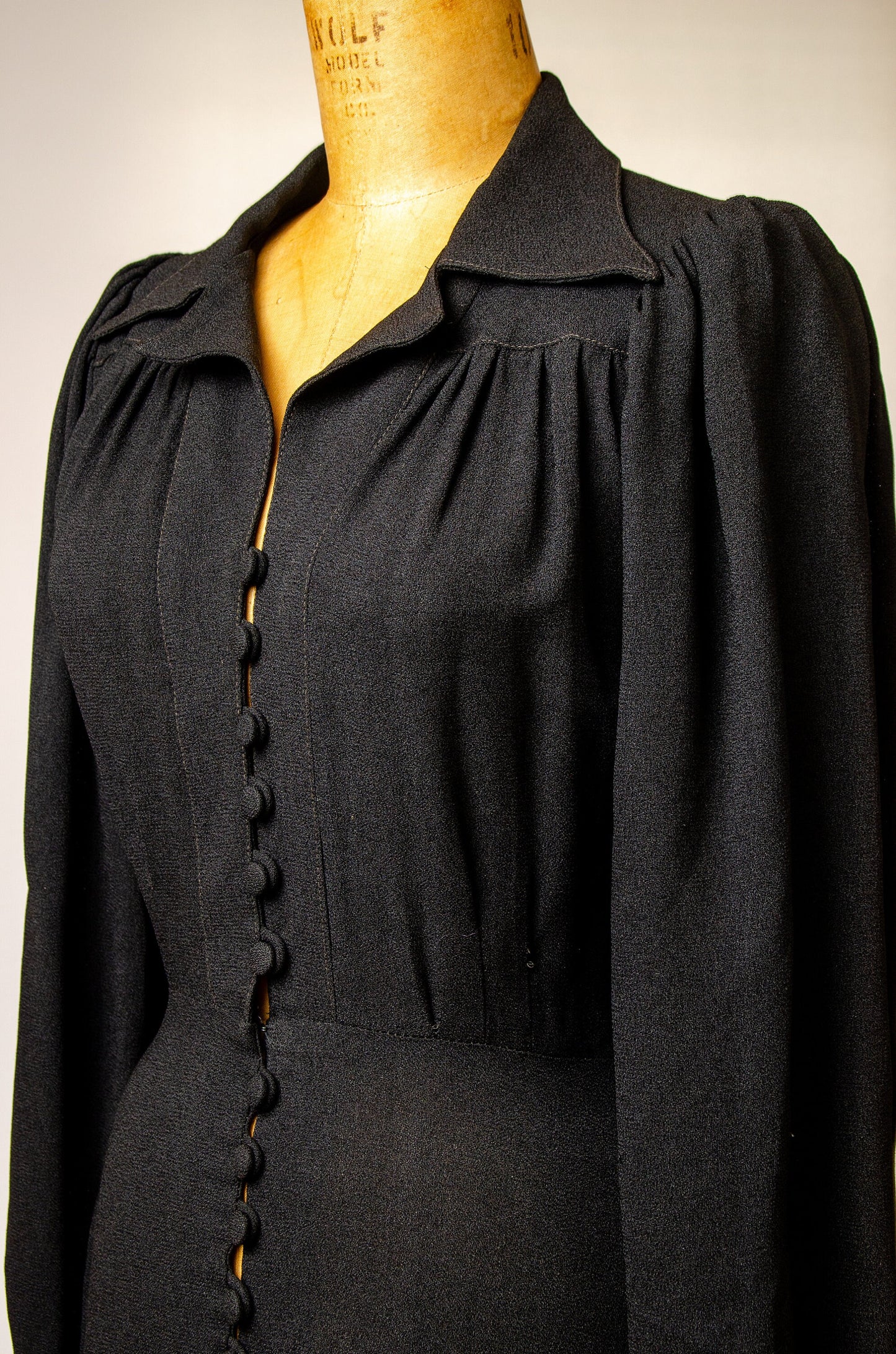 1970s Ossie Clark Maxi Dress Black Rayon Crepe Glam Dress