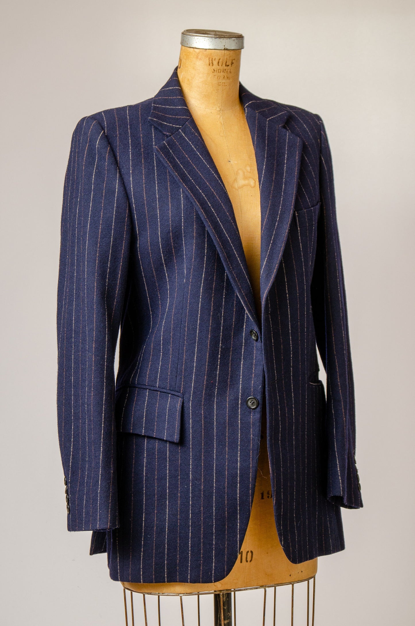 1970s YSL Pinstripe Wool Navy Blue Blazer