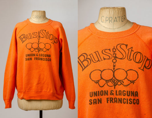 1970s San Fransisco Bar Bus Stop Saloon Orange Cotton Sweatshirt