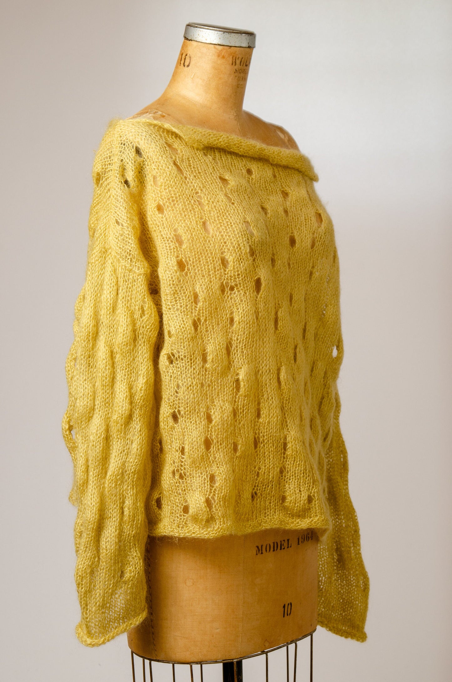 1980s Punk Mohair Open Knit Sweater Yellow Oversized Knit