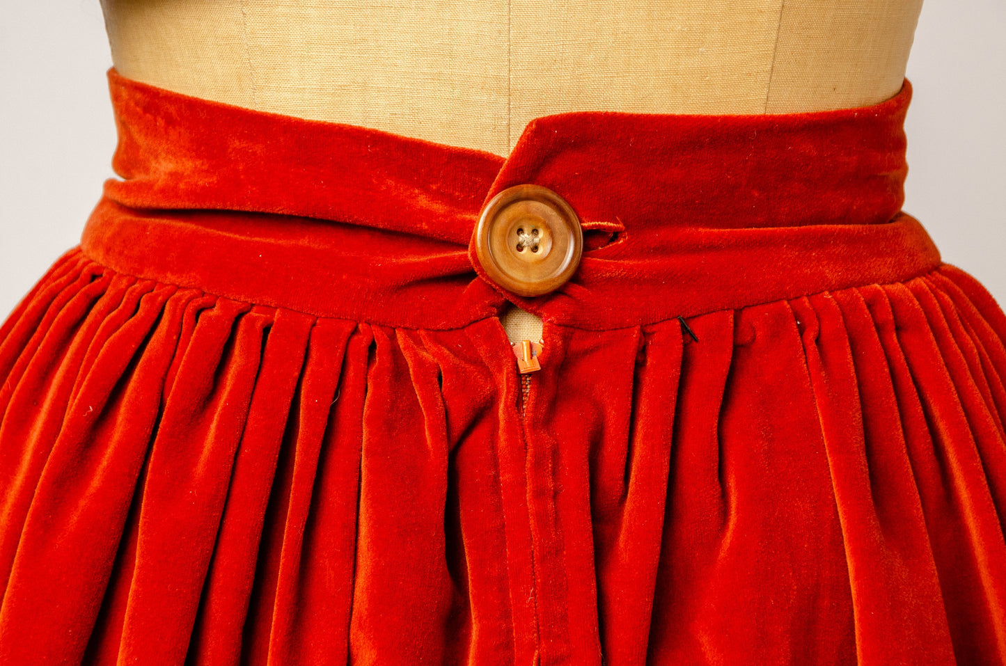 1940s Brick Orange Velvet Festival Folk Skirt