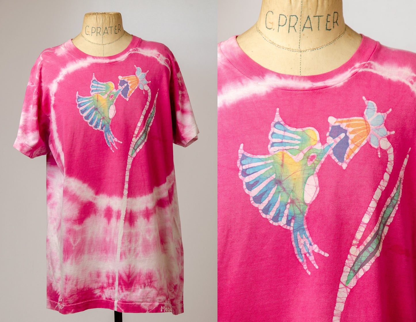 1980s Batik Hummingbird Magical Hippie Tie Dye T Shirt