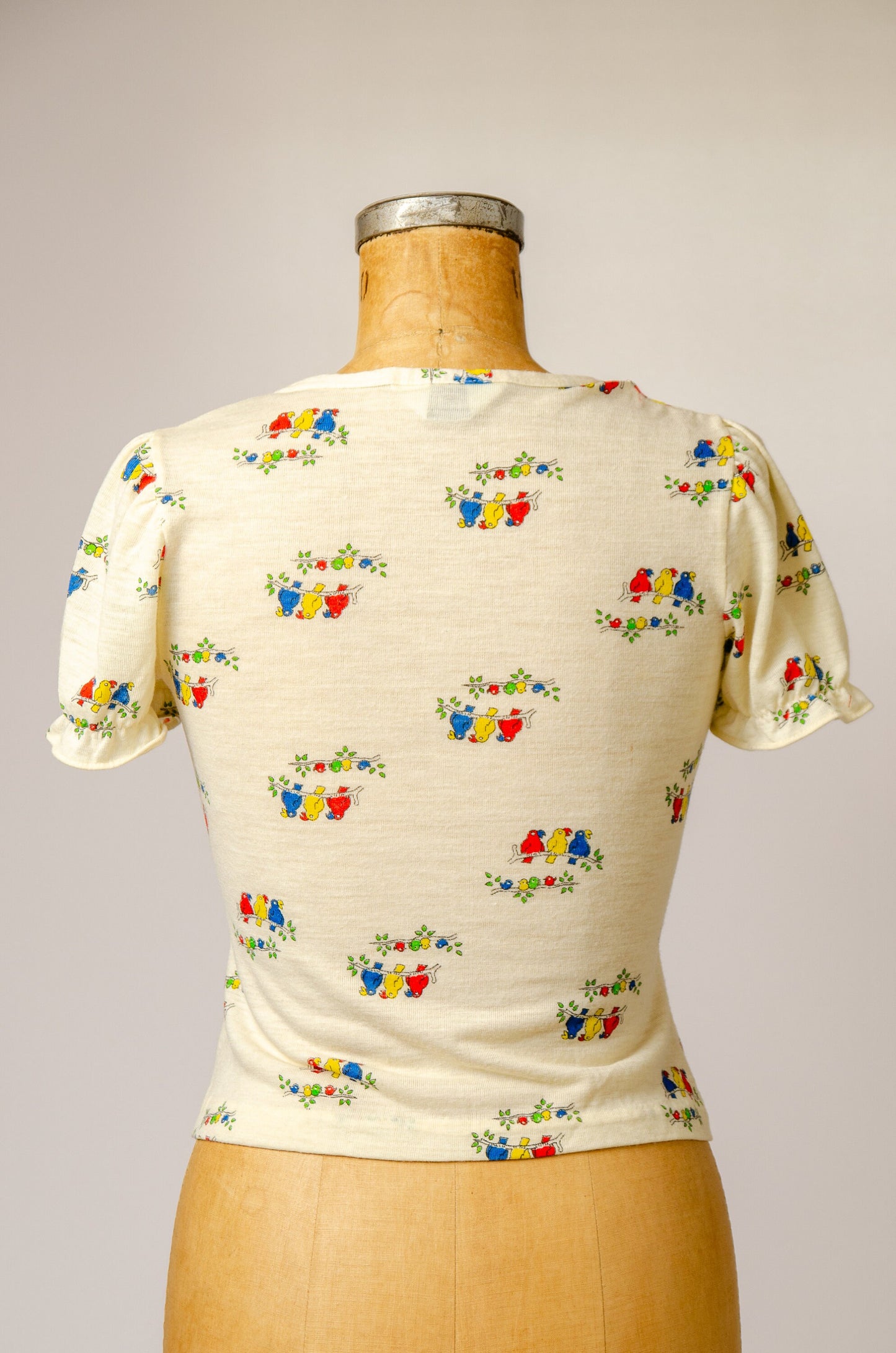 1970s Babydoll Blouse Birds Novelty Print Dolly Blouse