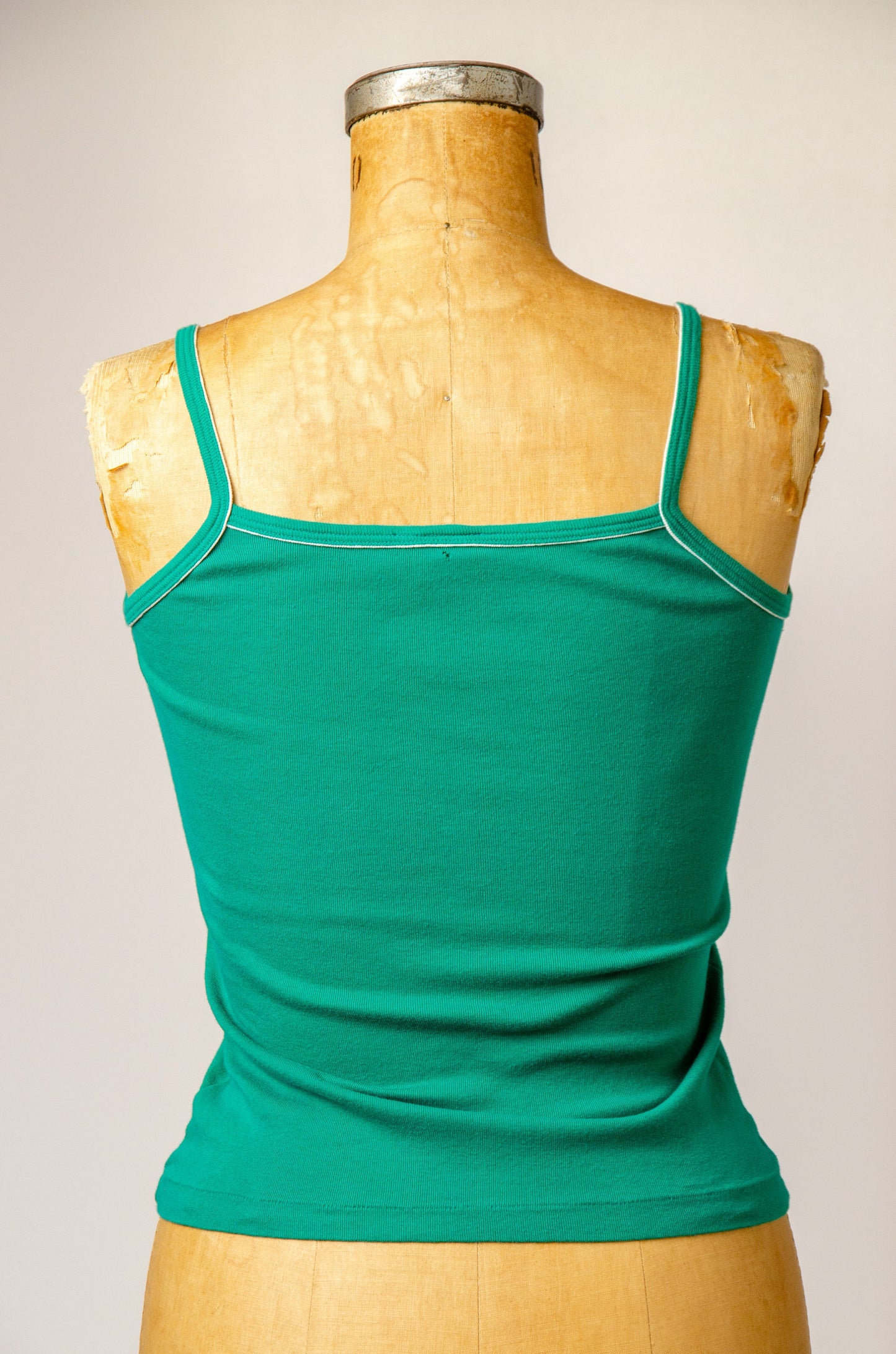 1970s Green Babyrib Cotton Button Down Tank Top