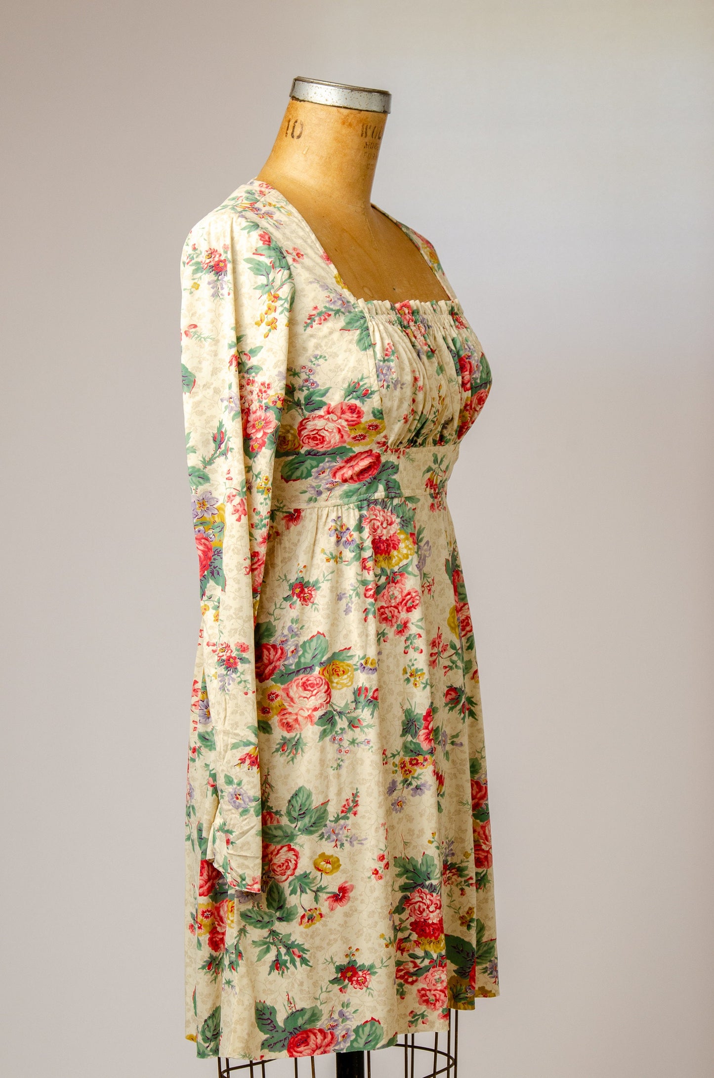 1970s Empire Waist Floral Renaissance Style Hippie Dress