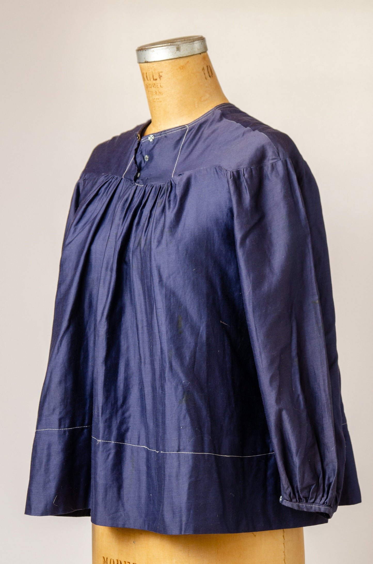 1920s Silk Dolly Blouse Navy Blue Babydoll Blouse