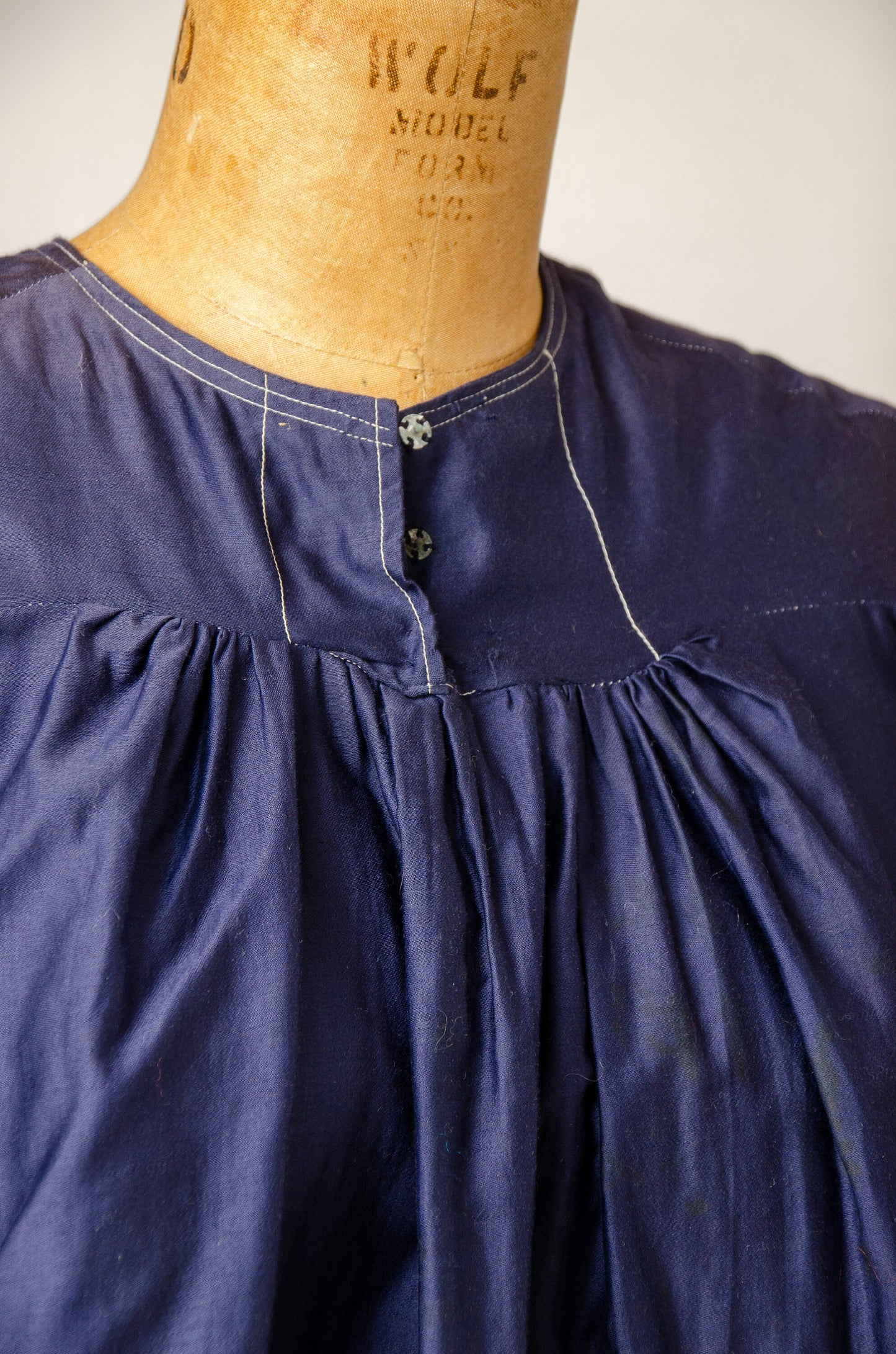 1920s Silk Dolly Blouse Navy Blue Babydoll Blouse