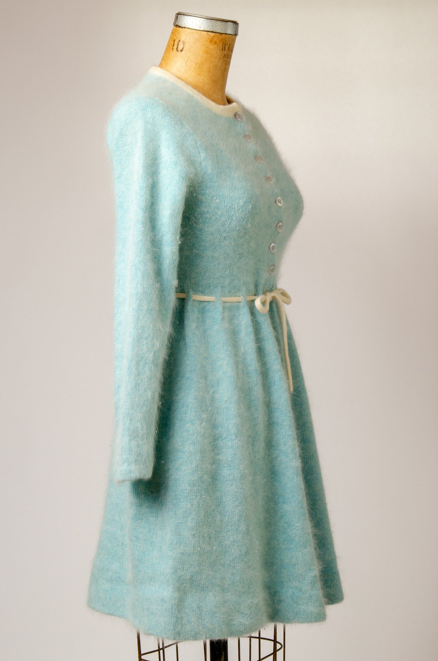 1970s I Magnin Angora Knit Turquoise Sweater Dress