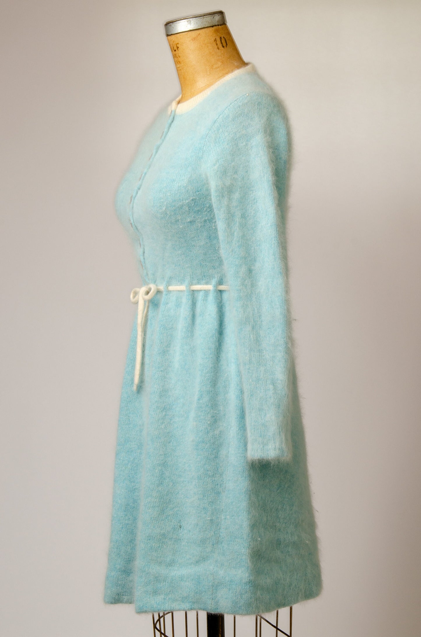 1970s I Magnin Angora Knit Turquoise Sweater Dress