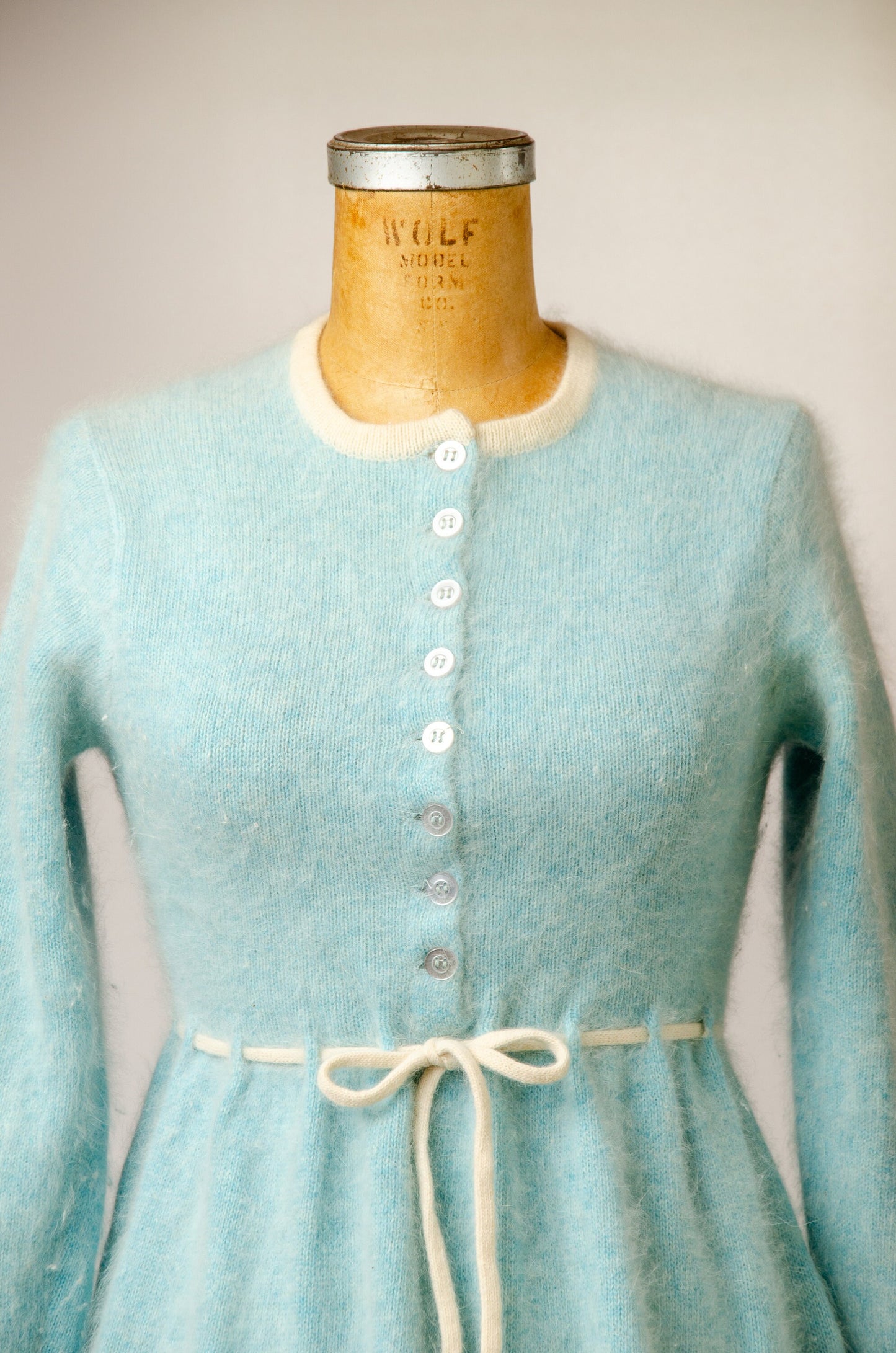 1970s I Magnin Angora Knit Turquoise Sweater Dress