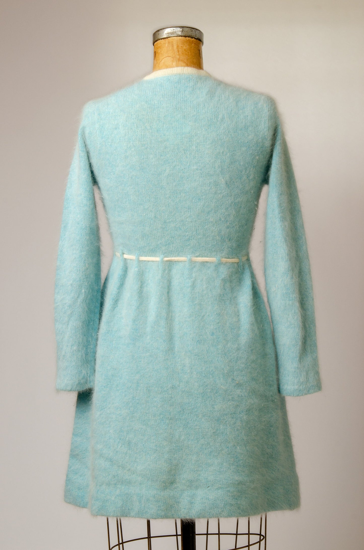 1970s I Magnin Angora Knit Turquoise Sweater Dress