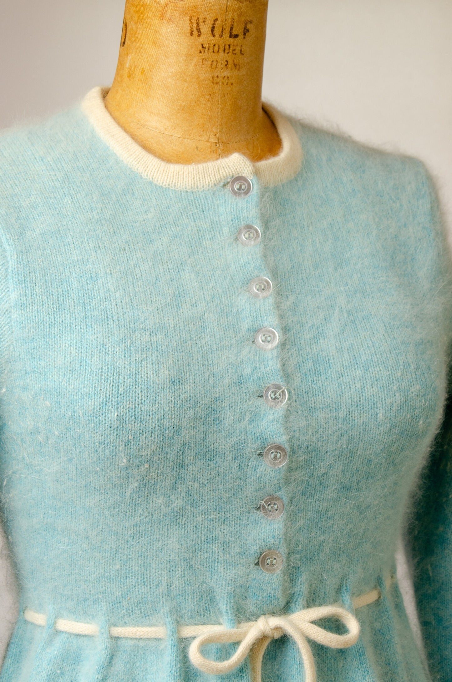 1970s I Magnin Angora Knit Turquoise Sweater Dress