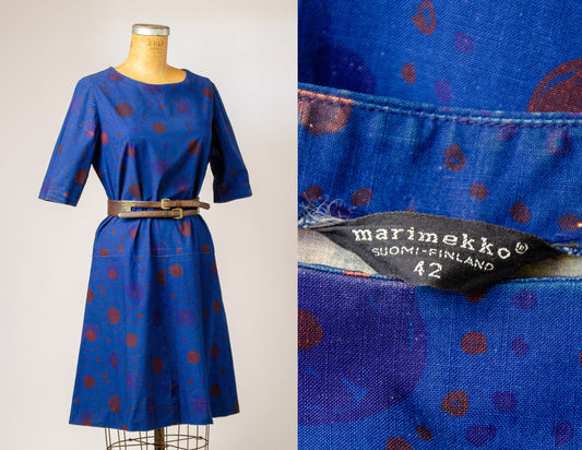 1960s Marimekko Cotton Mod Shift Dress Made in Finland