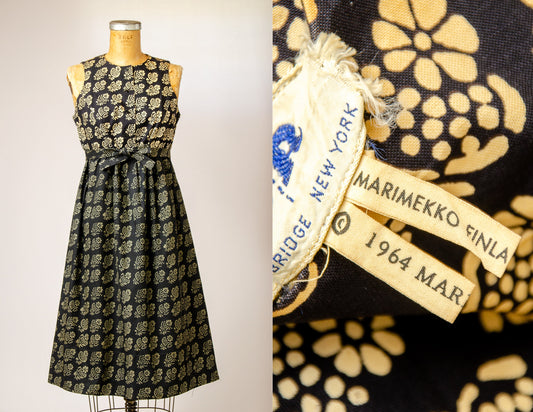 1960s Marimekko Cotton Dress Empire Waist Dress Made in Finland