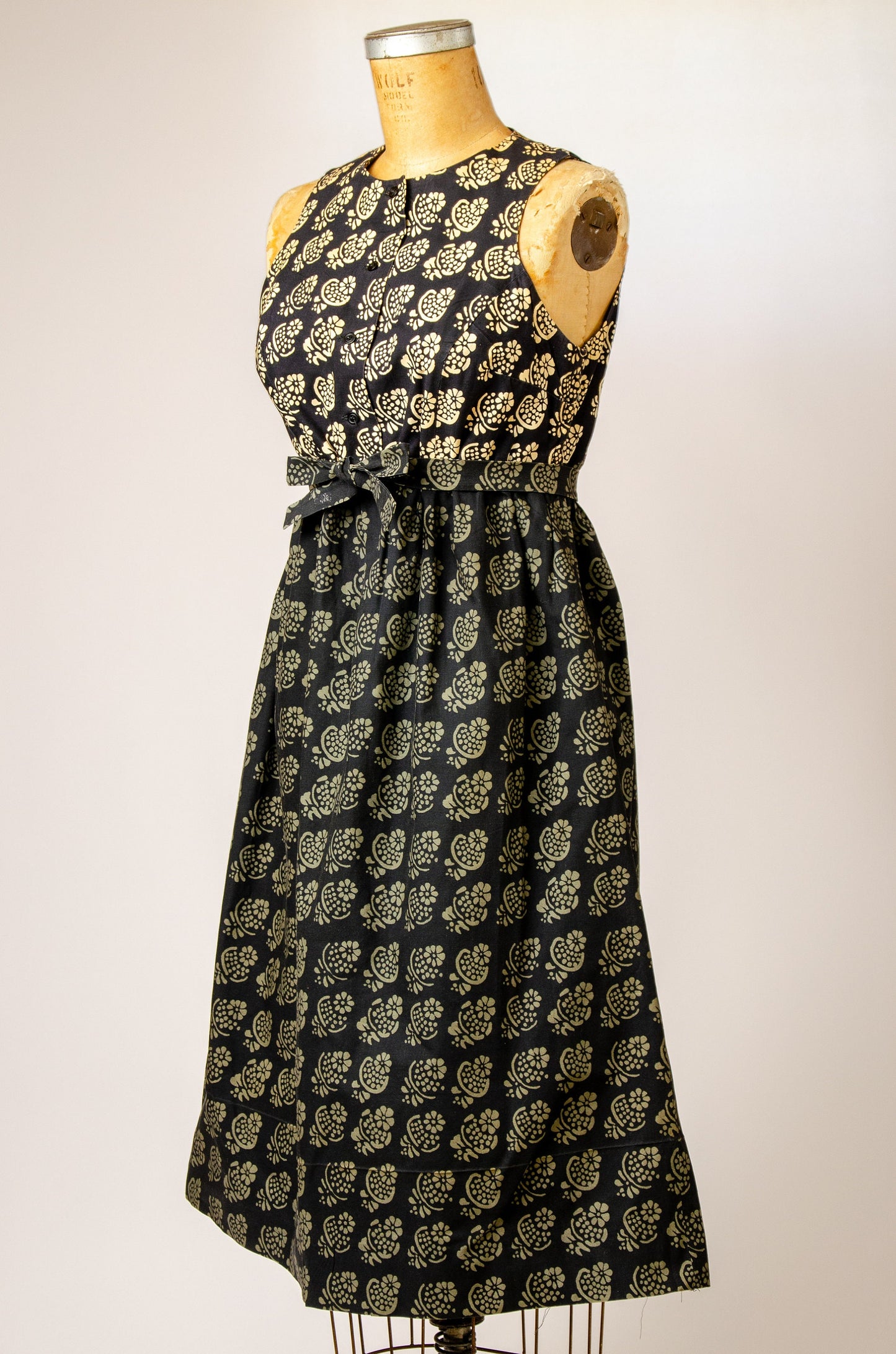 1960s Marimekko Cotton Dress Empire Waist Dress Made in Finland