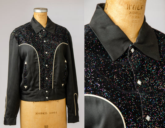 1950s Glitter Ricky Jacket Black Sparkle Westerner Rayon Rockabilly Jacket