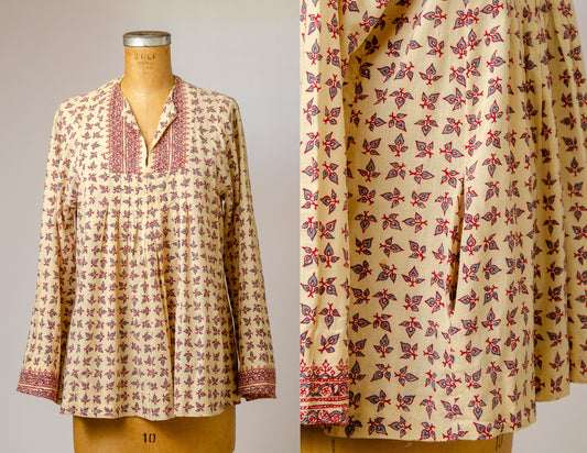 1970s Indian Cotton Bell Sleeve Dolly Blouse