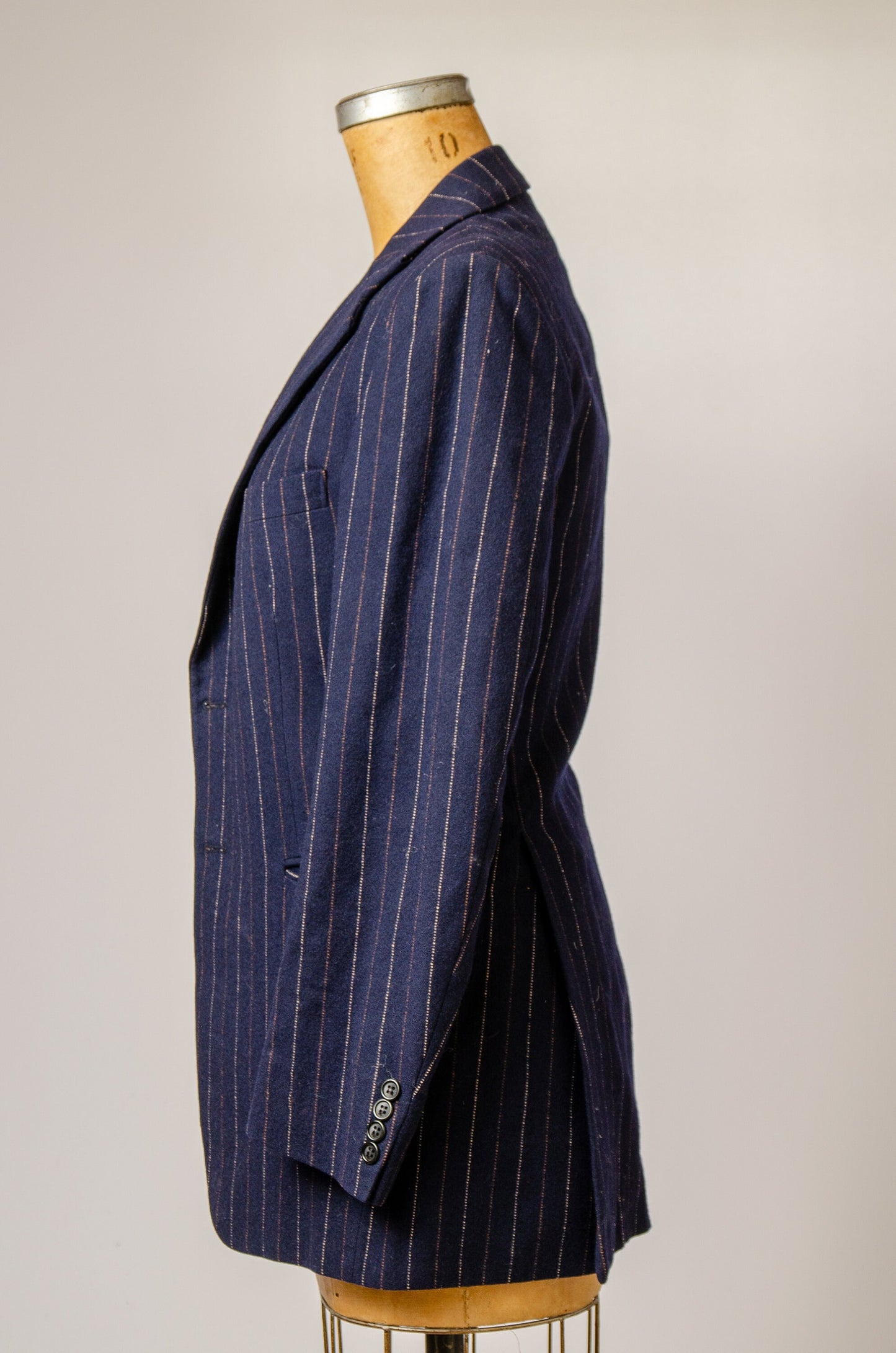 1970s YSL Pinstripe Wool Navy Blue Blazer