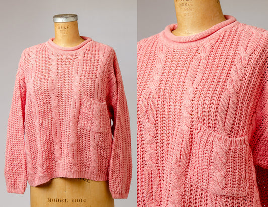 90s Pink Cotton Sweater Oversized Knit Sweater