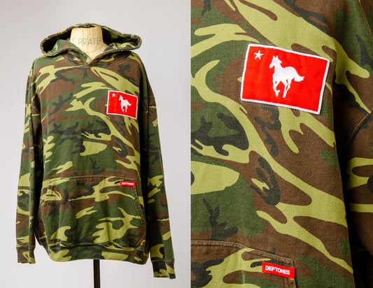 Y2K Deftones White Pony Camo Hoodie Army Green Hooded Sweatshirt