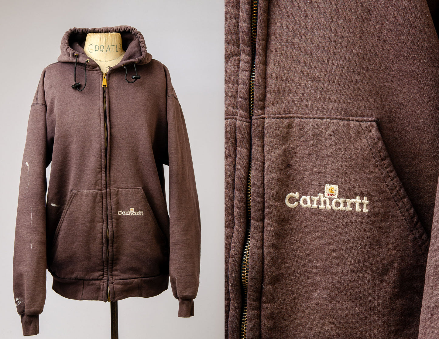 Vintage Carhartt USA Sun Faded Black Hoodie Sweatshirt