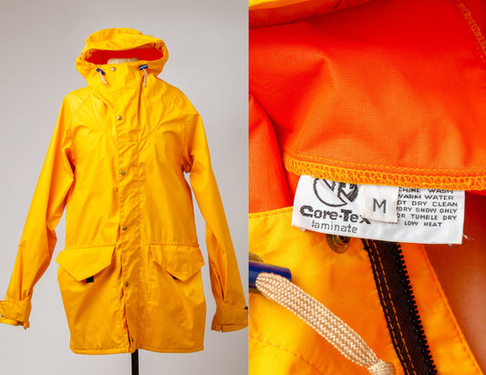 1980s Early Winters Parka Yellow Anorak Hooded Windbreaker Jacket