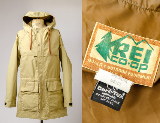 1980s REI CO-OP Parka Beige Anorak Hooded Mountain Windbreaker Jacket