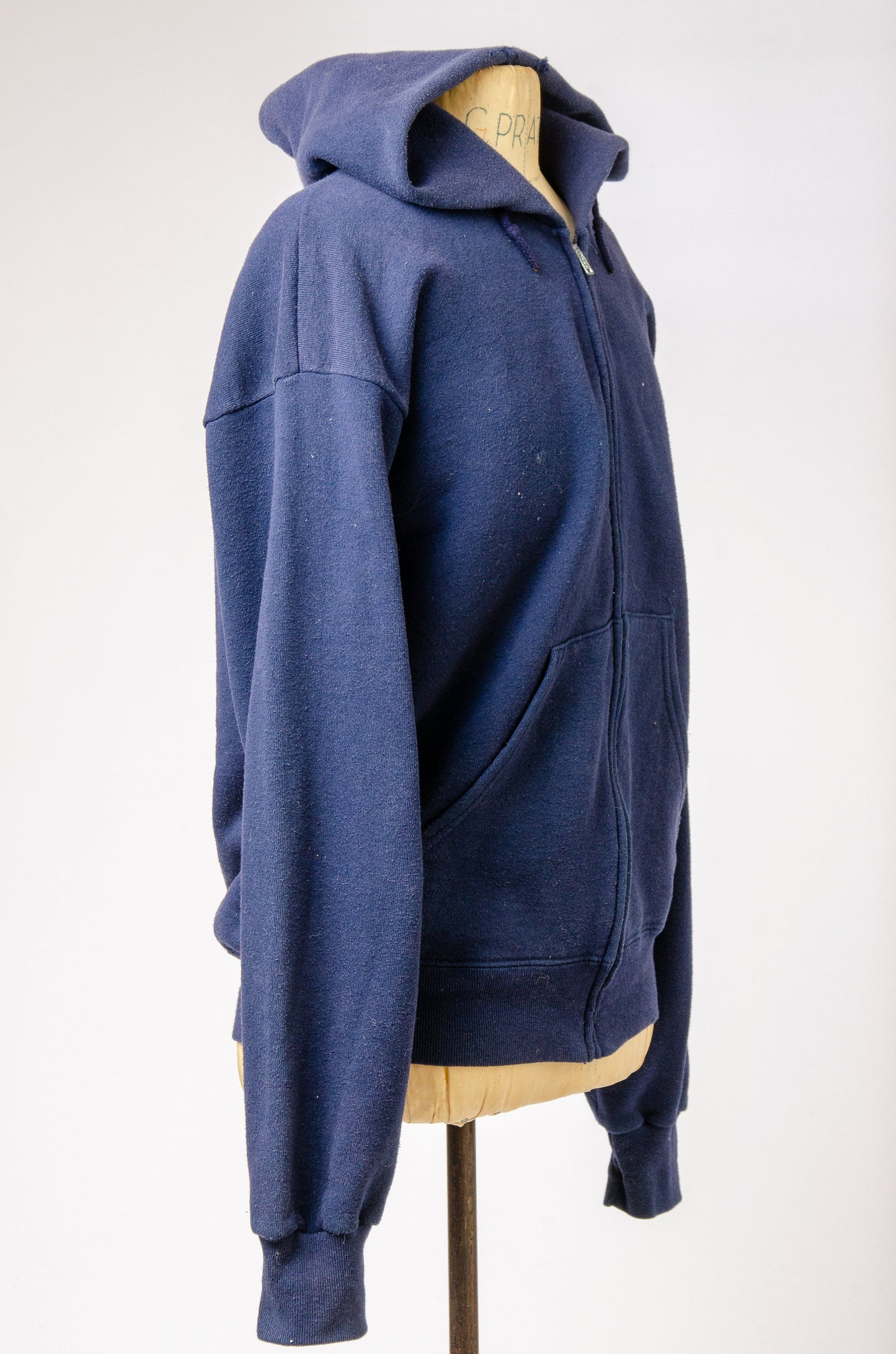 Vintage Distressed Sweatshirt Navy Blue Hooded Cotton Zip Up Hoodie Sweatshirt