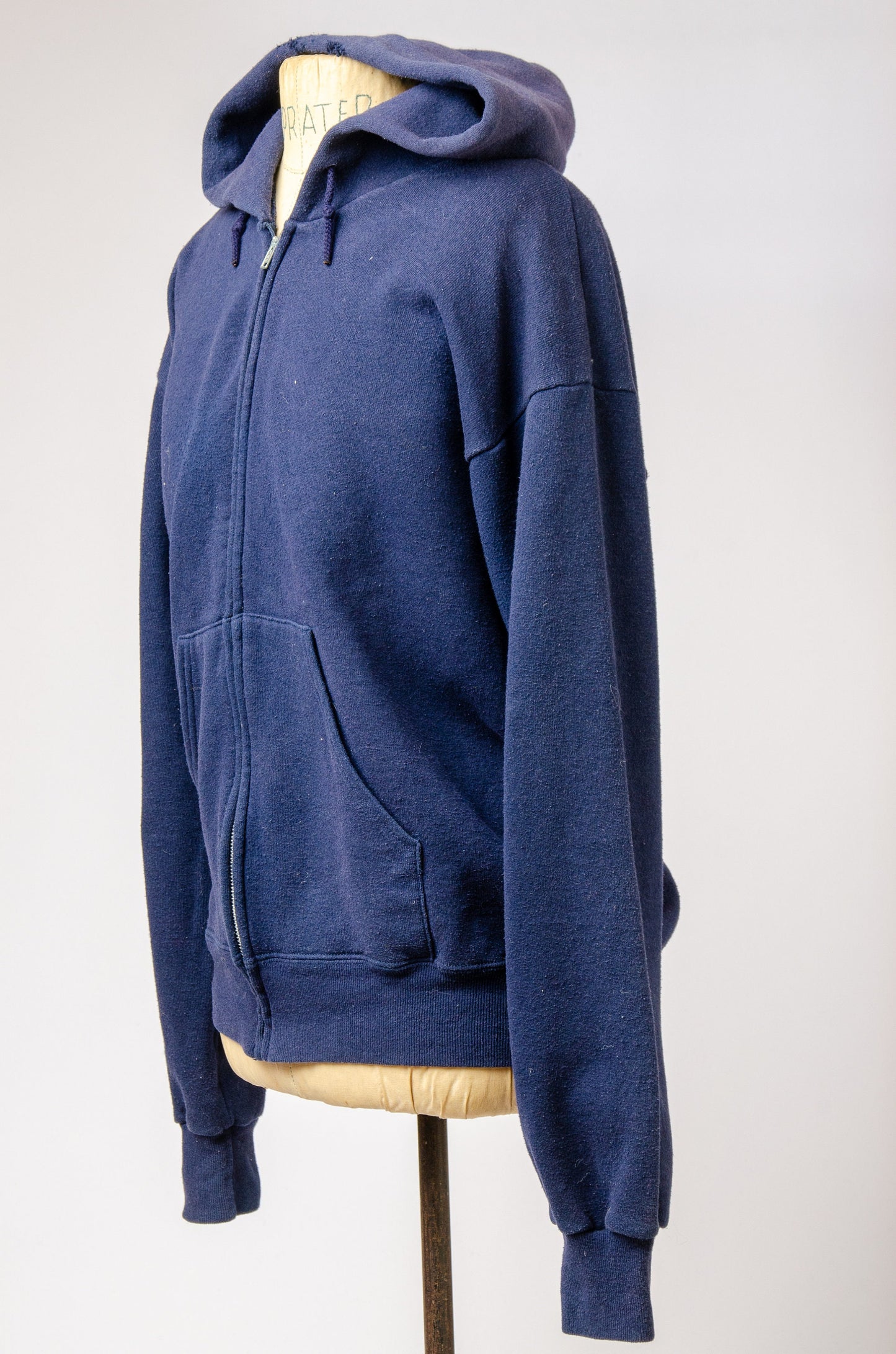 Vintage Distressed Sweatshirt Navy Blue Hooded Cotton Zip Up Hoodie Sweatshirt