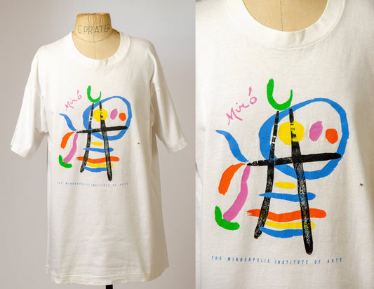 90s Joan Miro Modern art Surrealist White Cotton T Shirt