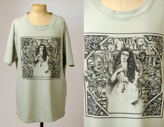 90s ESCHER Style Victorian Lady Graphic Cotton Drawing T Shirt