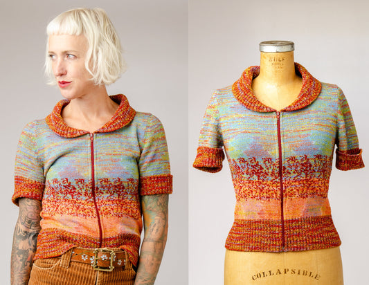 1970s Space Dye Sweater Rust Orange Ombre Disco Knit