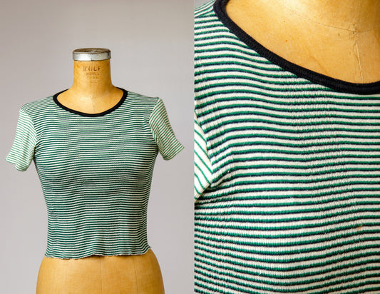 Vintage Edith Miller Stripe T Shirt Cropped Babyrib Tee