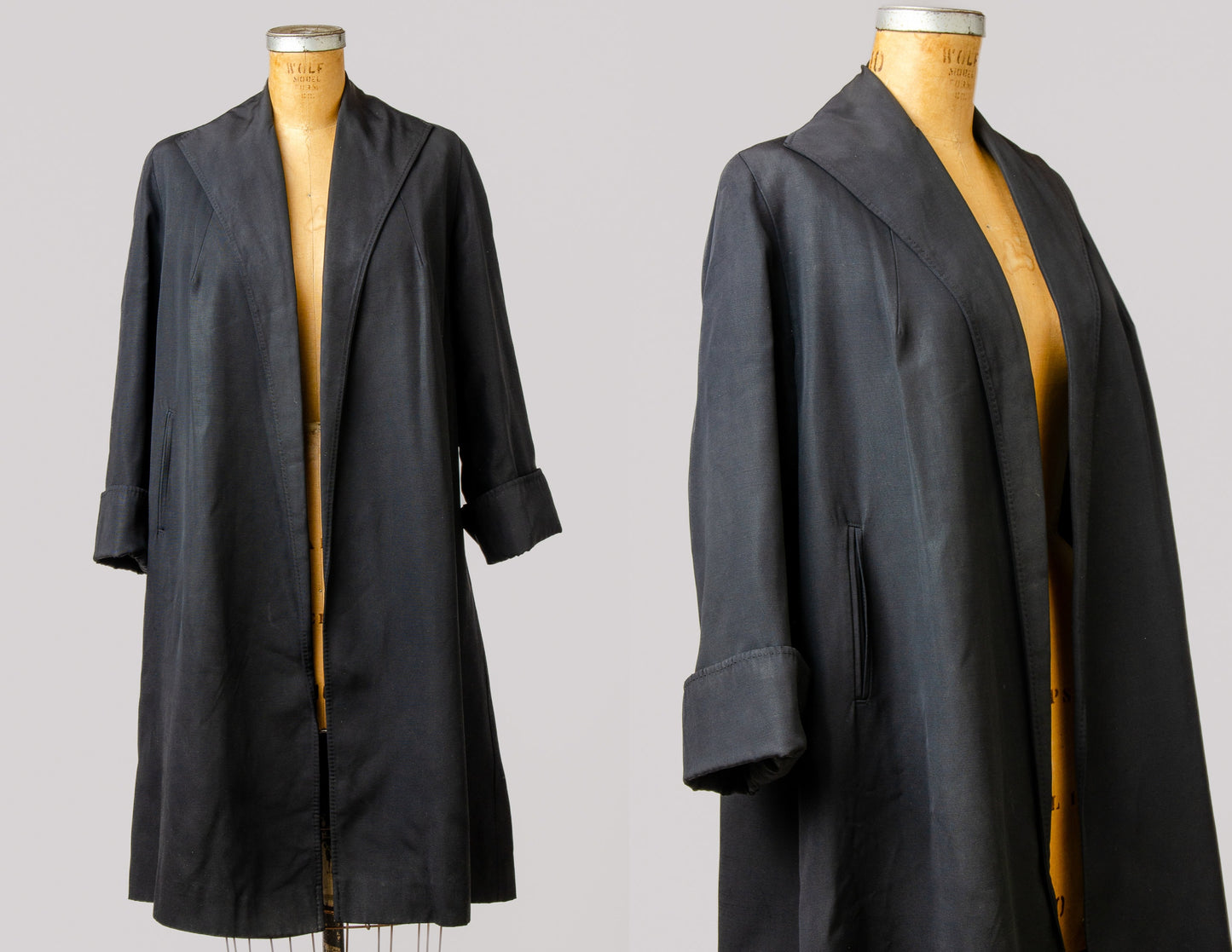 1950s Swing Coat Full Collar Rayon Mid Length Duster