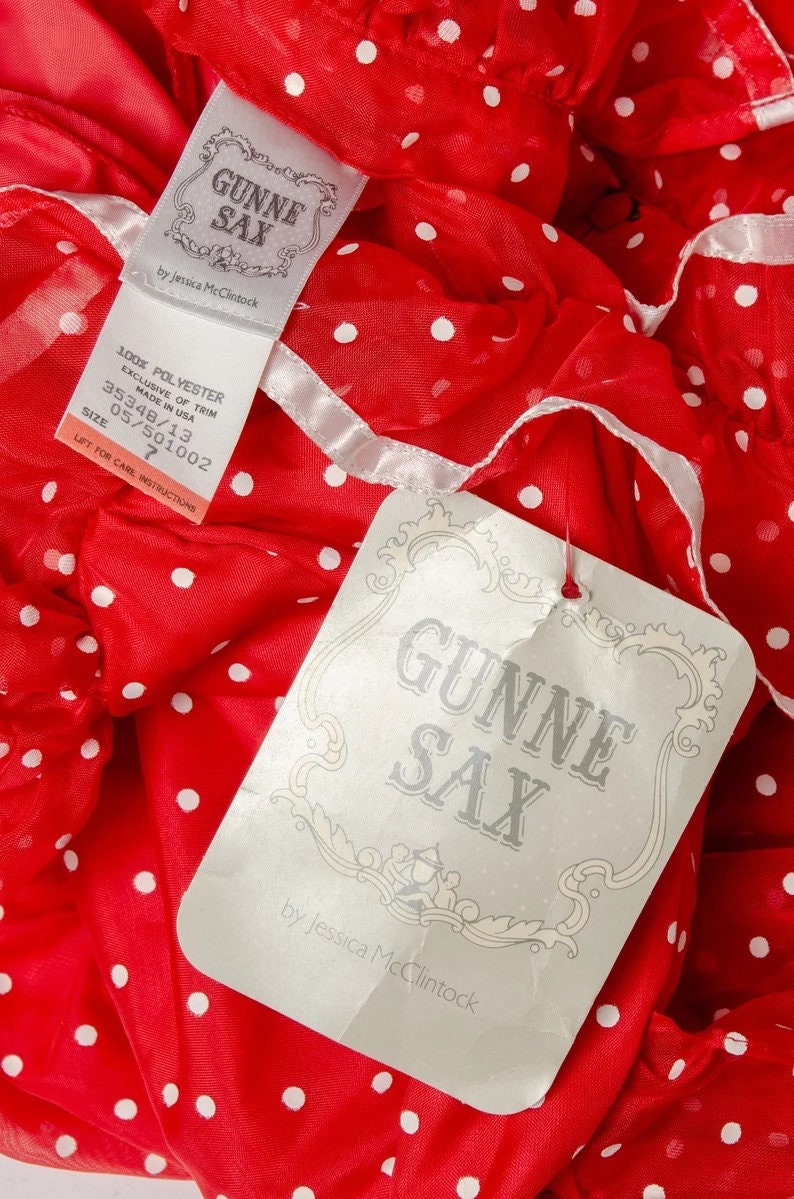 1970s Deadstock Gunne Sax Polka Dot Red & White Strapless Party Dress