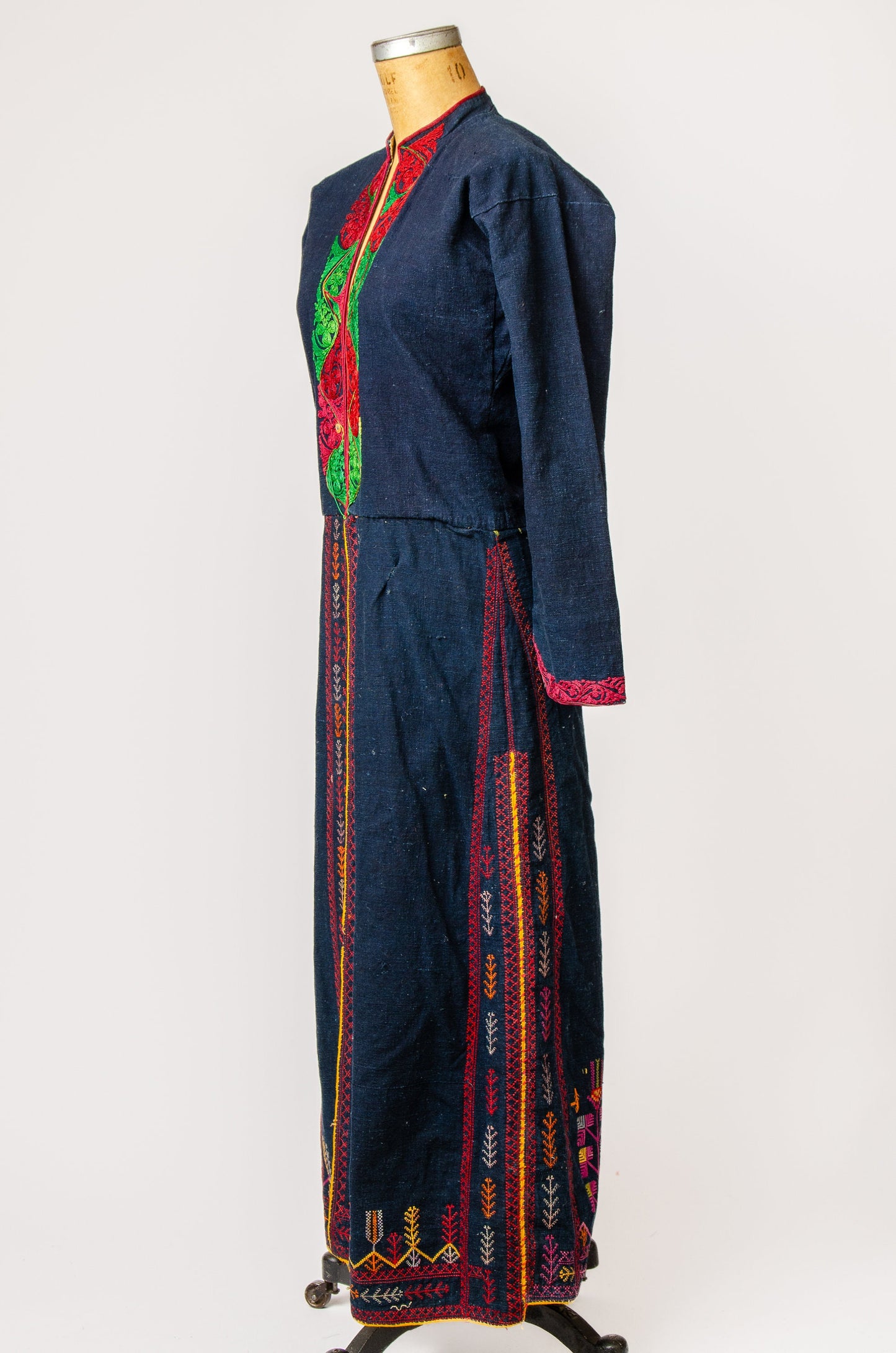 Antique Indigo Bedouin Coat Hand Embroidered Syrian Overcoat