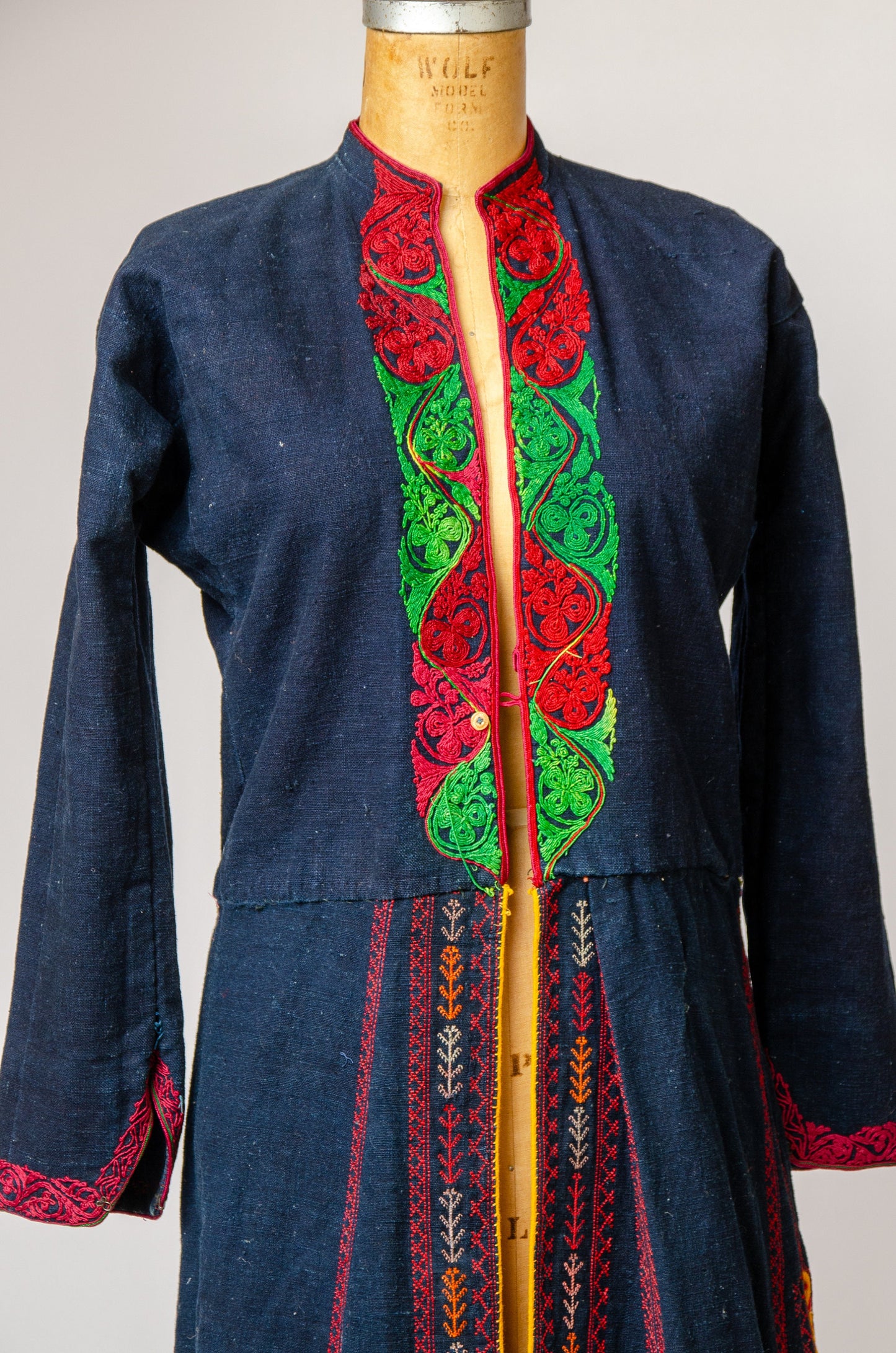 Antique Indigo Bedouin Coat Hand Embroidered Syrian Overcoat