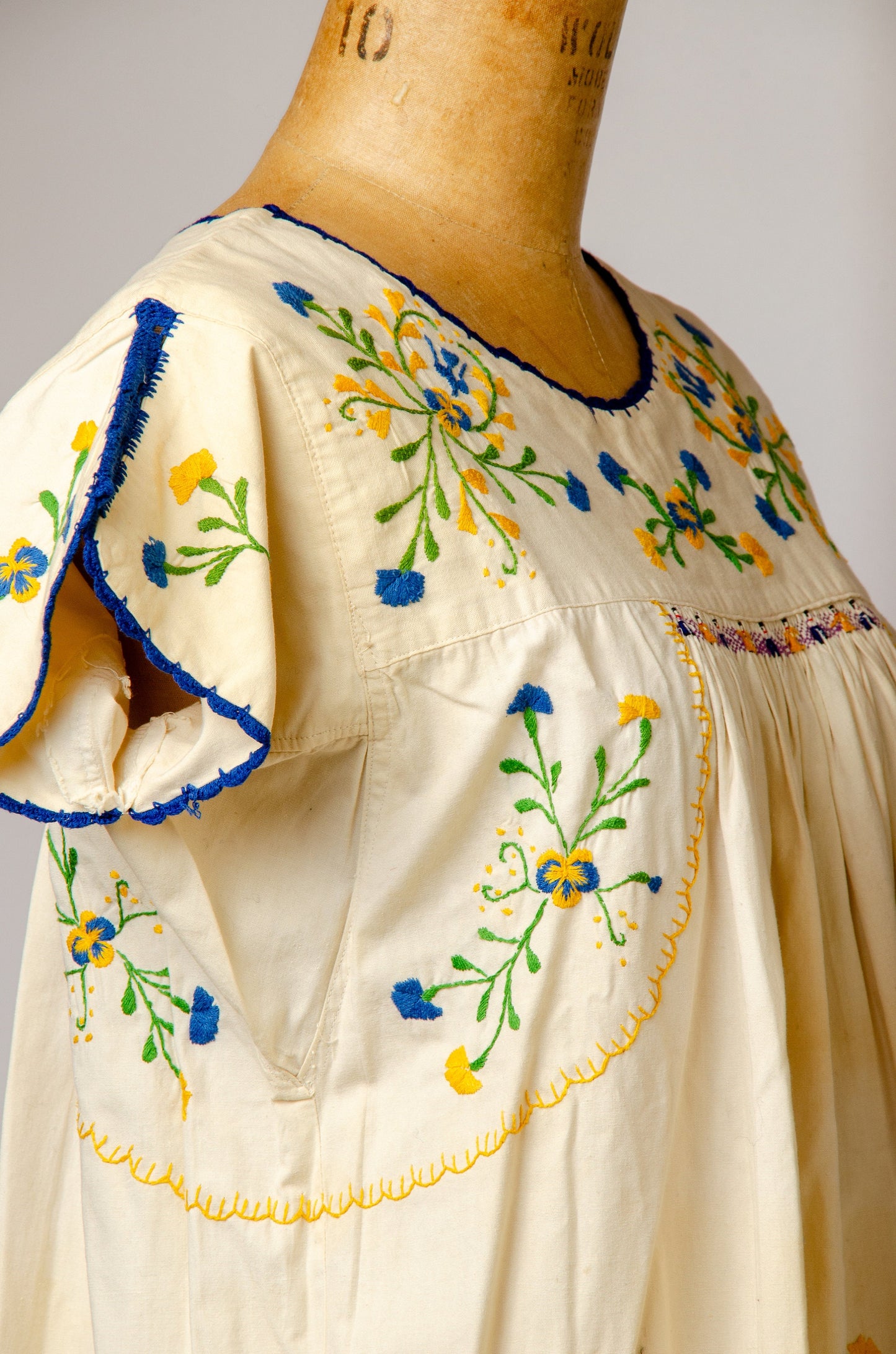 1950s Mexican Embroidered Dress Cotton Oaxacan Full Length Babydoll Dress