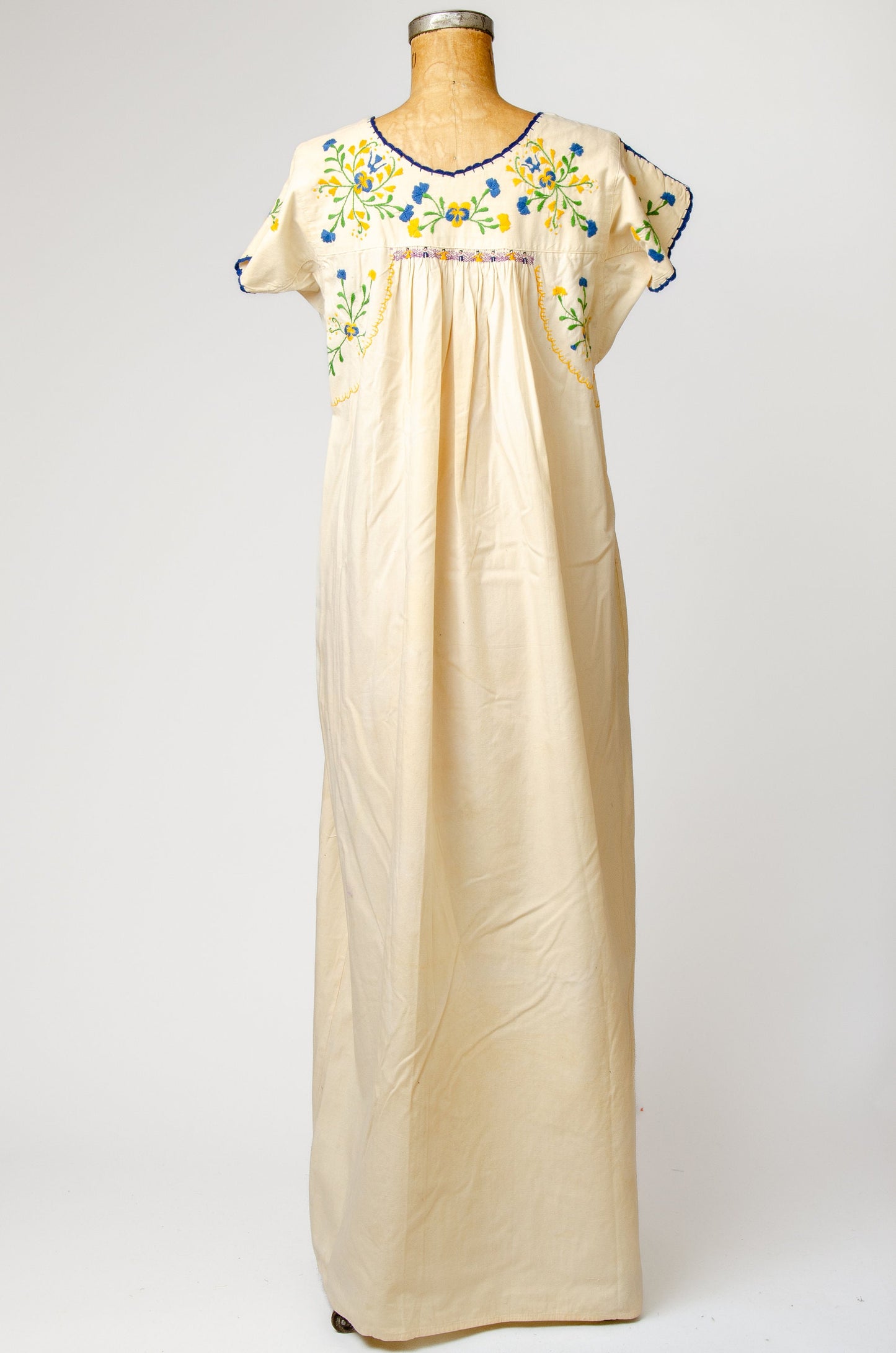 1950s Mexican Embroidered Dress Cotton Oaxacan Full Length Babydoll Dress