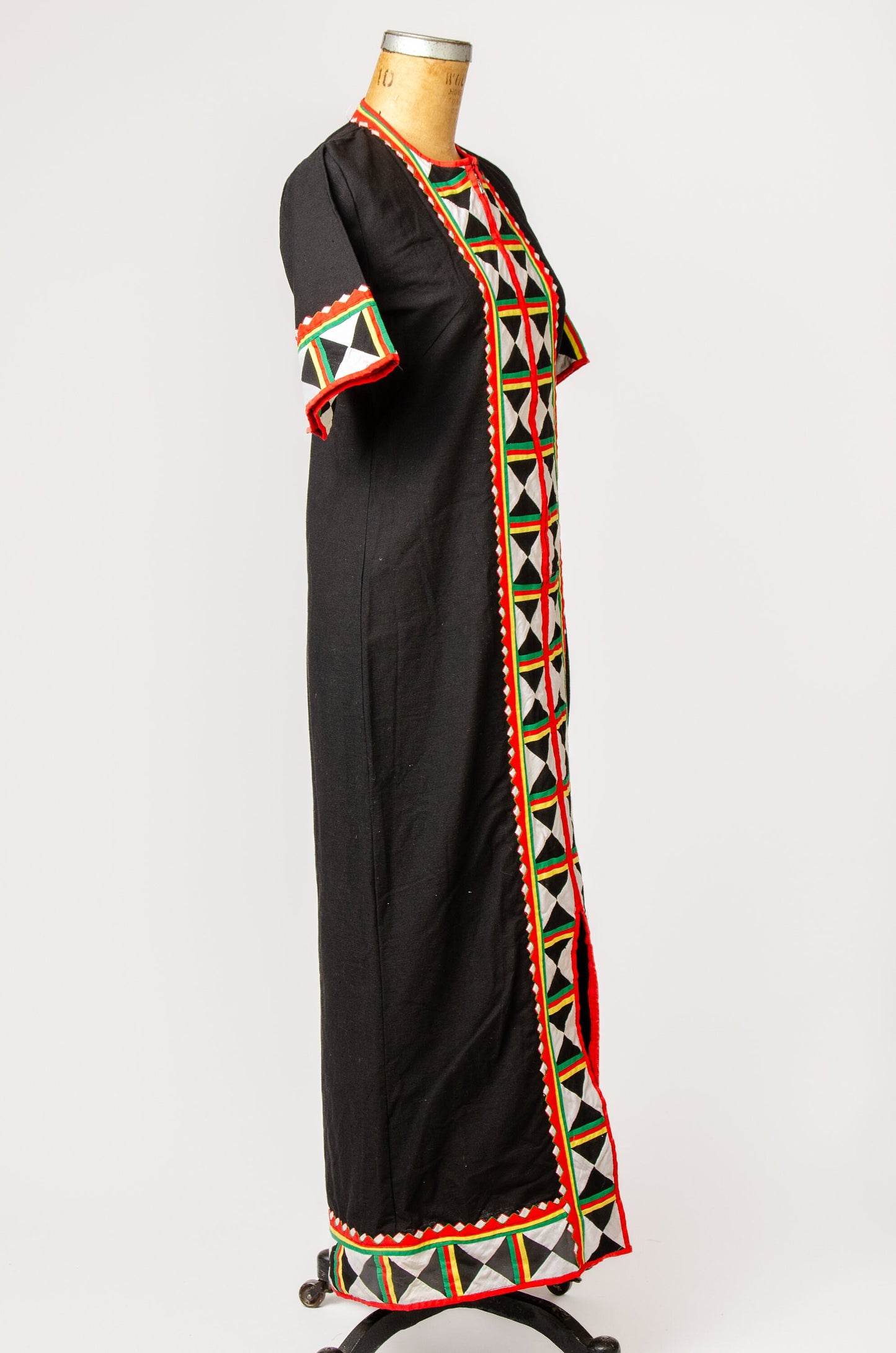 1970s Geometric Cotton Dress Thai Patchwork  Bohemian Maxi Dress