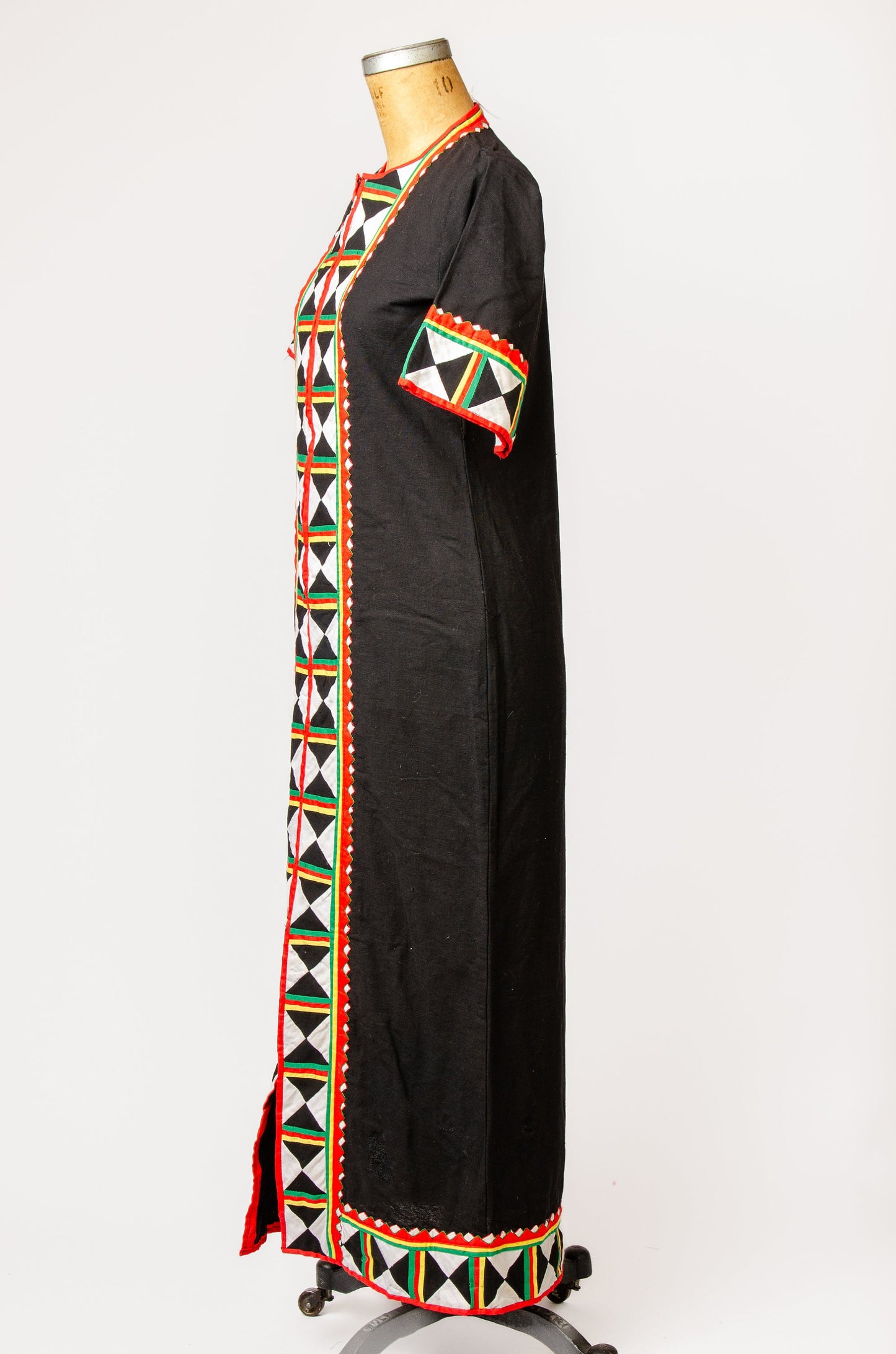 1970s Geometric Cotton Dress Thai Patchwork  Bohemian Maxi Dress