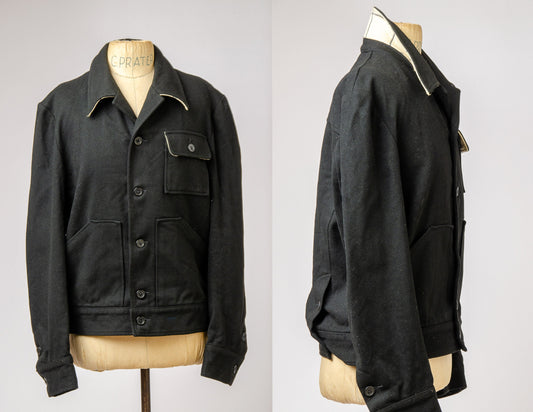 Vintage Black Wool Ricky Jacket Plaid Lined Rockabilly Flight Jacket