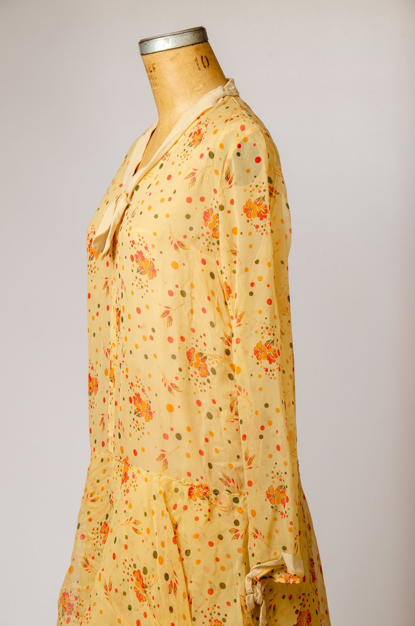 1920s Silk Chiffon Watercolor Print Drop Waist Garden Dress