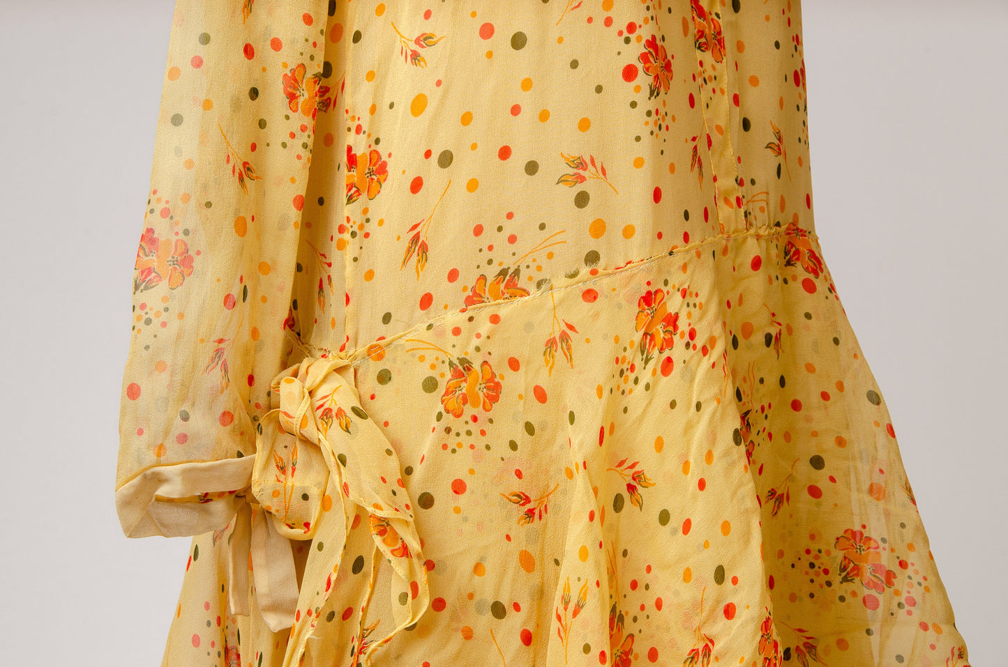 1920s Silk Chiffon Watercolor Print Drop Waist Garden Dress