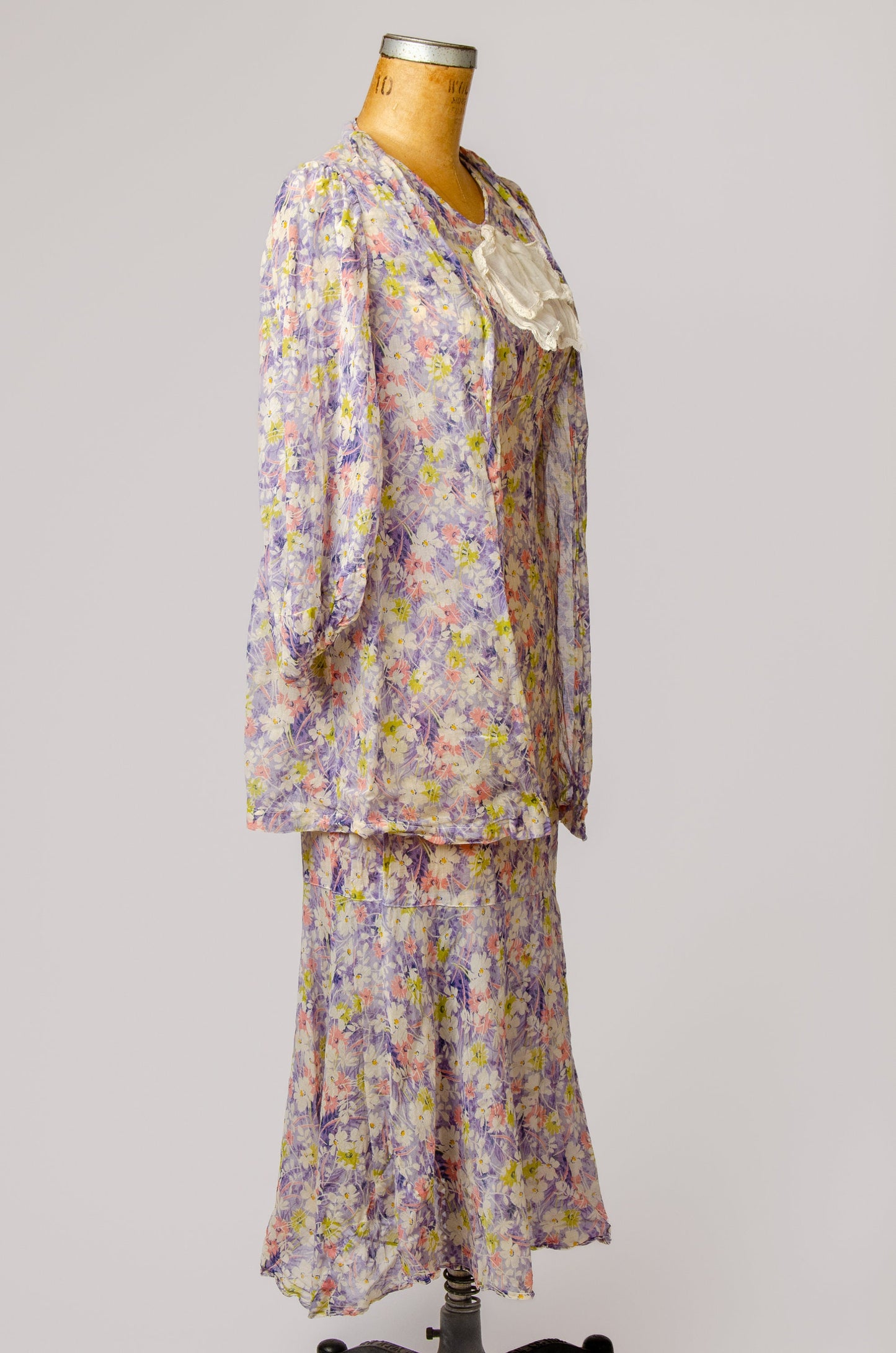 1920s Cotton Floral Two Piece Dress & Jacket Garden Dress